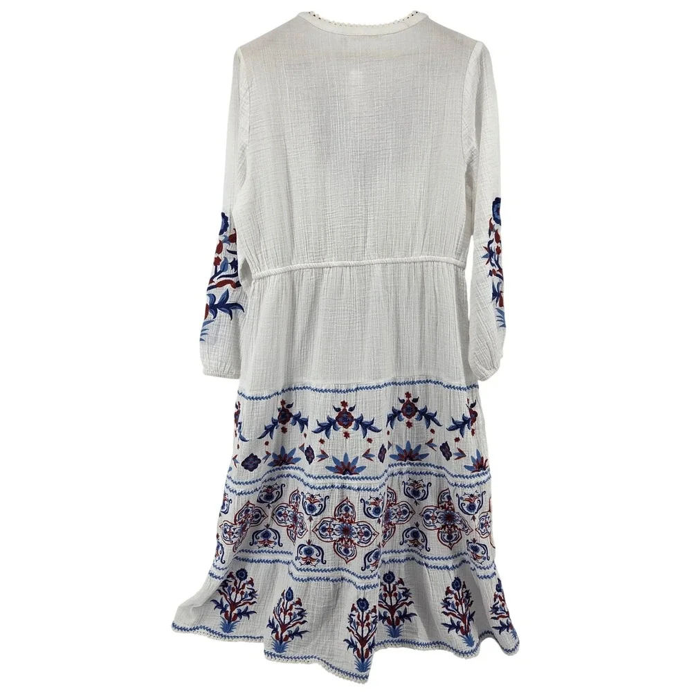 Soft Surroundings Maxi Dress L White Floral Embroidered Boho Cottagecore Coastal - Picture 3 of 12